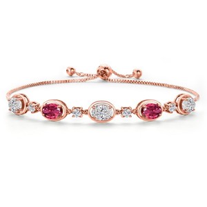 Authentic 18K Rose Gold Plated Silver White Lab Grown Diamond and Pink Tourmaline