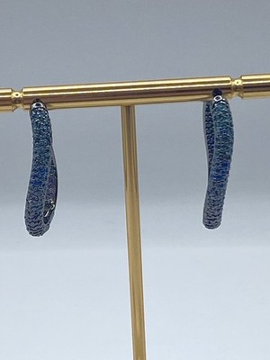 Bomb Party Sirens ER73655 Reversible Hoop Earrings Hematite CZ Blue Teal