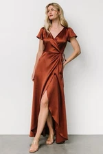 NWT Baltic Born Sz Large "Spice" Orange Krystal Classic Satin Tie Wrap Dress