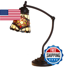 Bieye L10870 Tiffany Style Stained Glass Table Lamp Night Light Swing Arm Base
