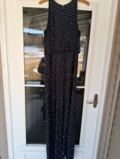 Adrianna Papell Beaded Halter Gown Navy Blue 16 (Retail $199)