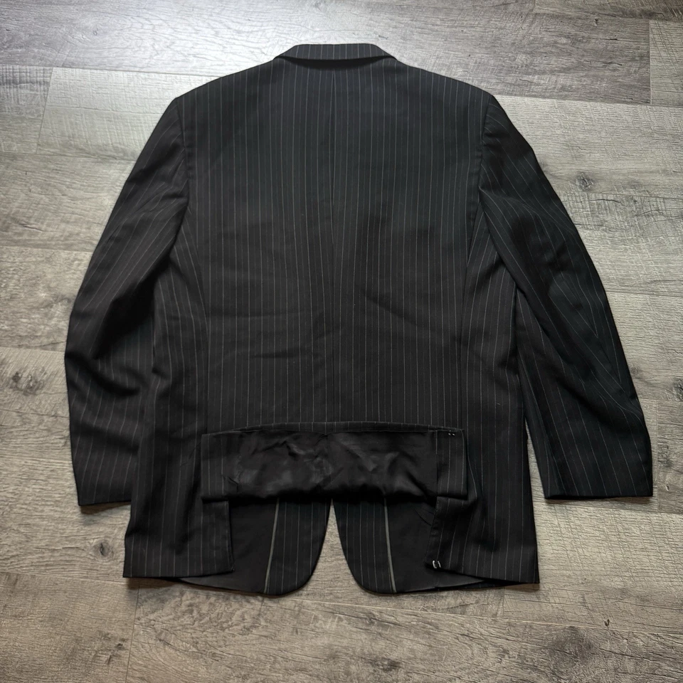 Винтажный Yves Saint Laurent Blazer Sport пальто шерсти средний 42 черный в тонкую полоску костюм - Изображение 3 из 4