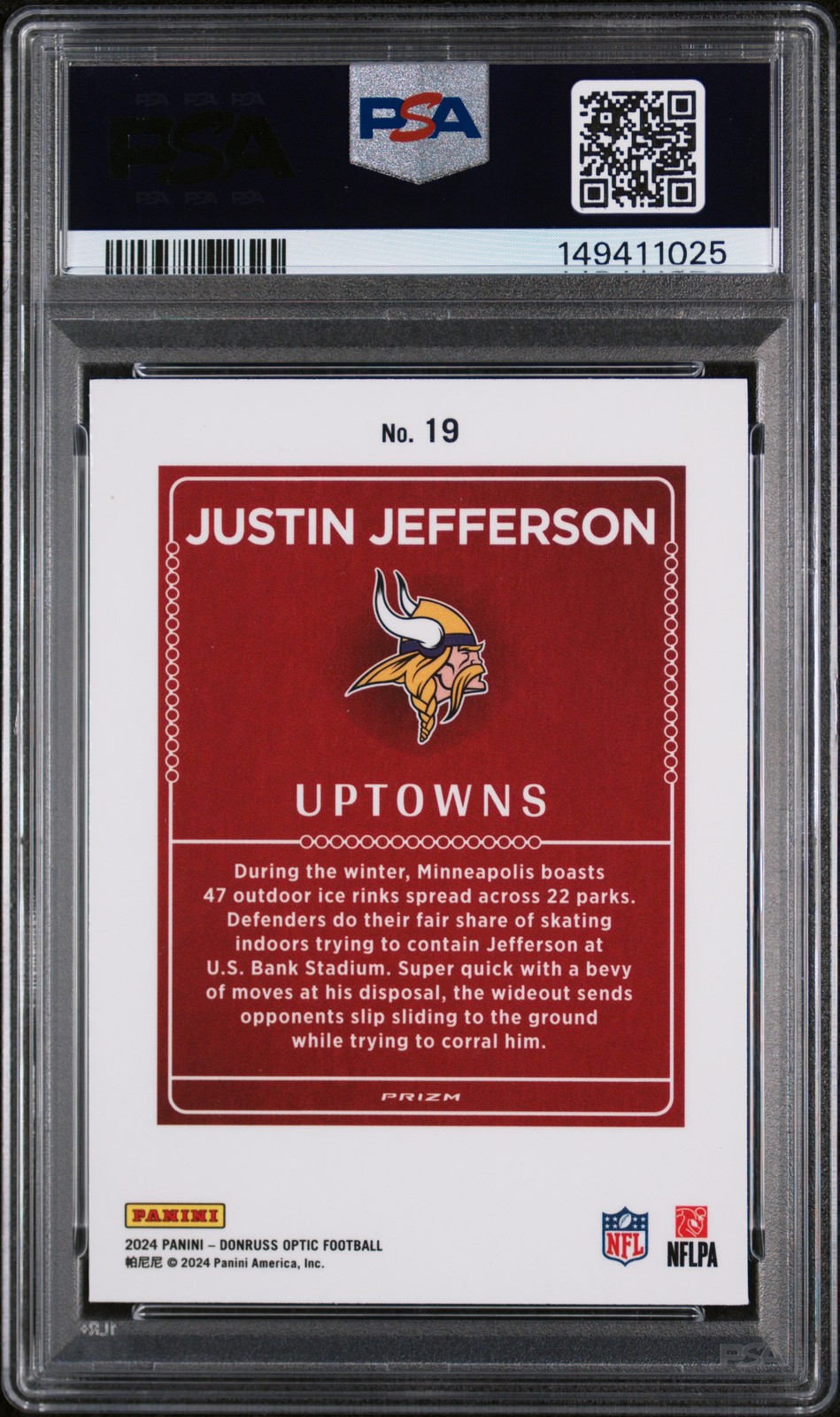 2024 Panini Donruss Optic Uptowns #19 Justin Jefferson PSA 9 view 2