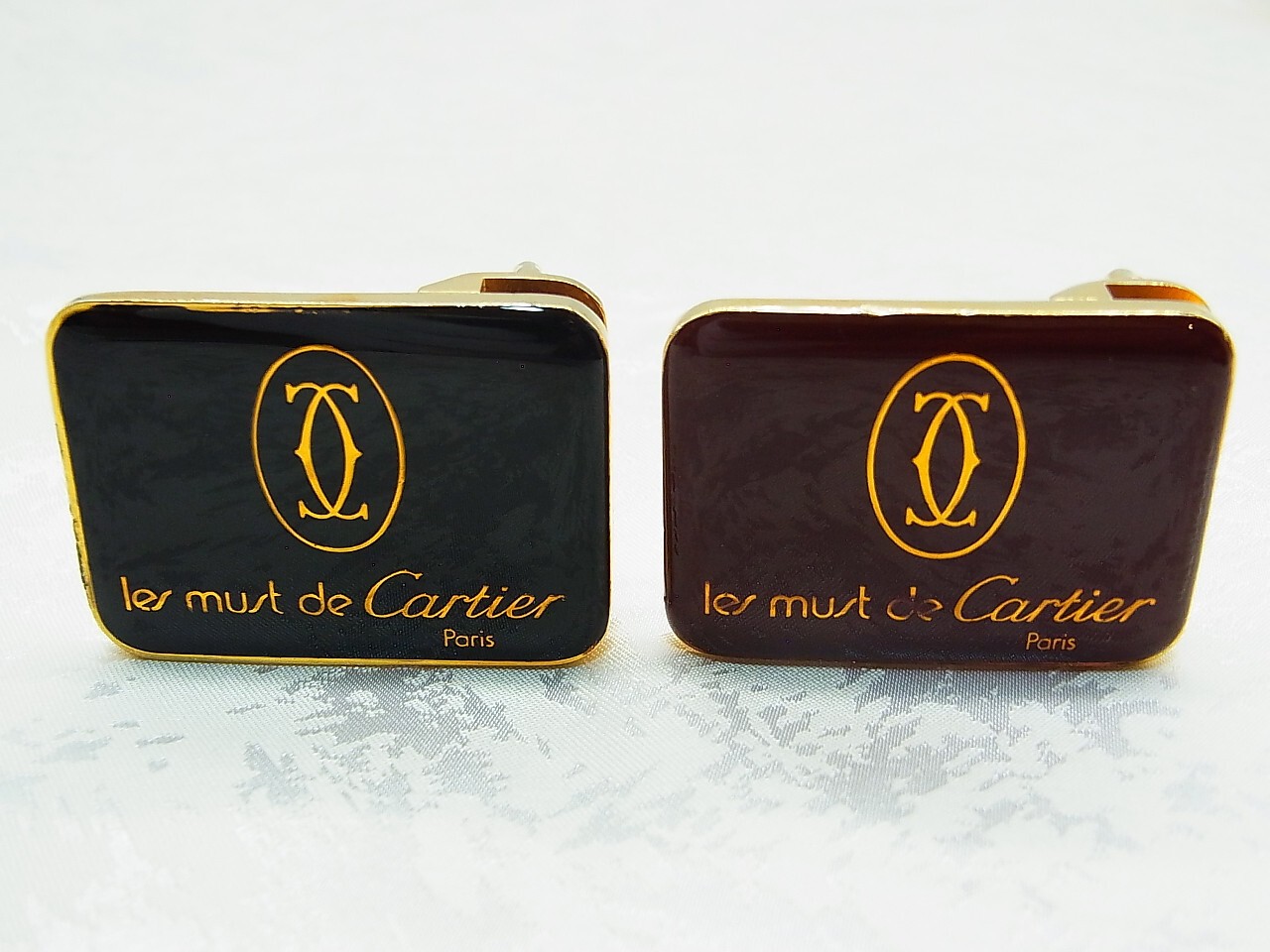 Vintage Cartier Hebilla Cinturón Banda Ropa Negro y Burdeos 2 piezas conjunto