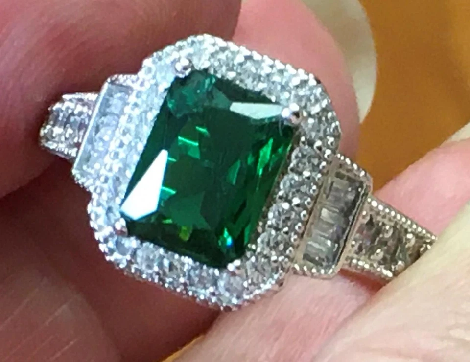 Anel de diamante turmalina genuíno ouro 14K sólido 925 verde esmeralda REAL tamanho 9 - Imagem 3 de 4