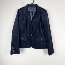 Talbots Women's Button Front Stretch Velvet Blazer Size 16 Black