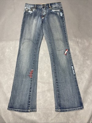 PEPE JEANS Vintage Y2K Embroidered Low Rise Straight Leg Blue Jeans Size 28