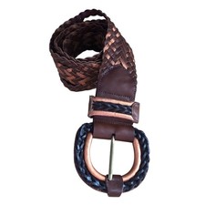 CHICO'S size M Belt 100 Leather Brown  Copper Braided 2.5" Wide Cowgirl Boho