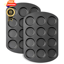 Tiawudi Muffin Top Pan, 12 Cavity Cupcake 3 Inch Nonstick 12 Cup, Gray