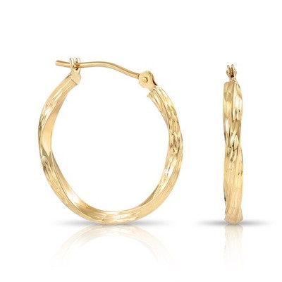 10K Real Solid Gold Twisted Diamond-Cut Round Creole Hoops Earrings All Sizes