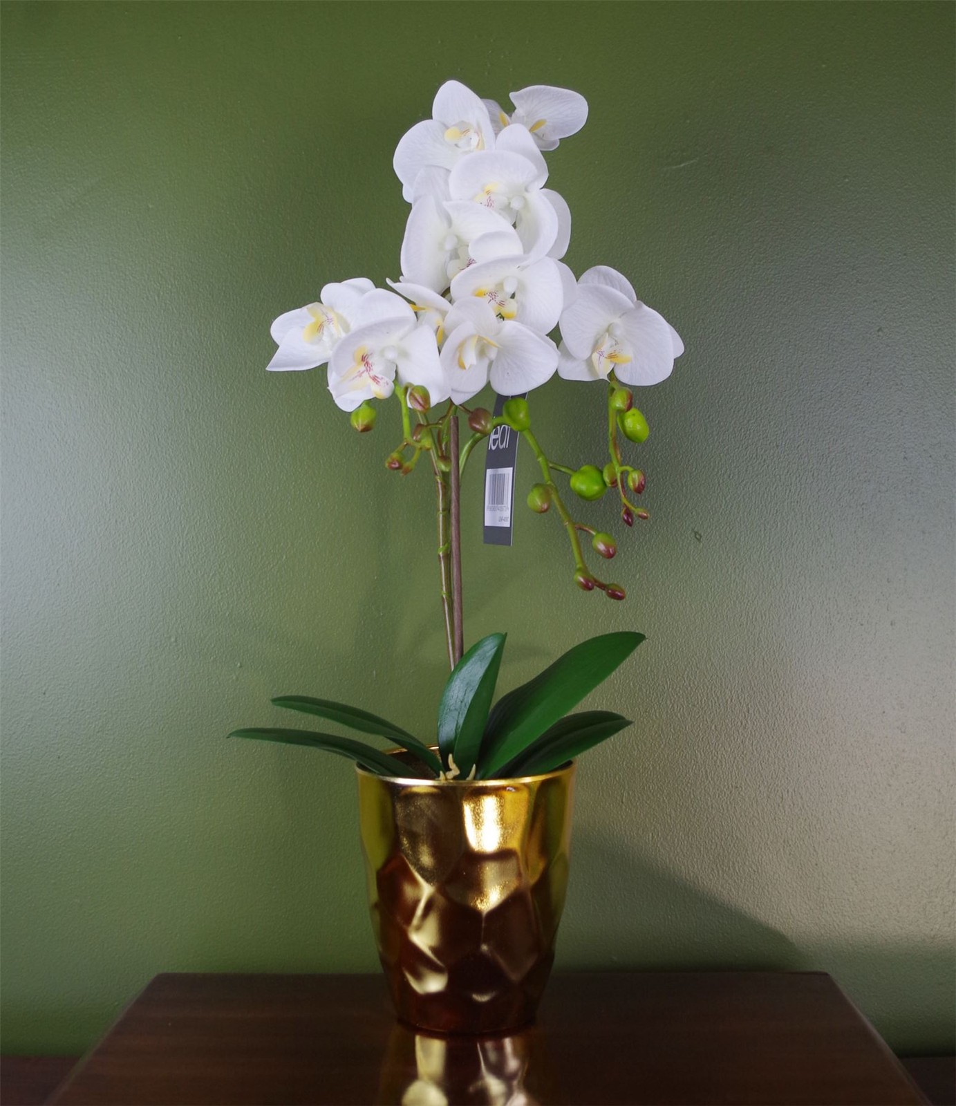 Leaf 54cm Artificial Orchid Plant - White with Gold Pot - Image 2