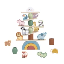 Montessori Wooden Balancing Animal Stacking Toy Rainbow Rocker Game for Toddlers