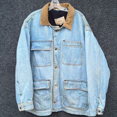 Vtg Levis Westernwear Denim Jacket Mens XL Blue Corduroy Collar Removable Insert