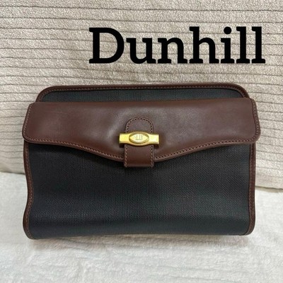Dunhill Brown Leather PVC Clutch Bag Gold Docking Hardware