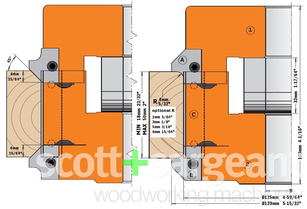 Pair of Upper Radius/Chamfer Knives 20x20x2 R2/45° Price is Inc VAT@20%