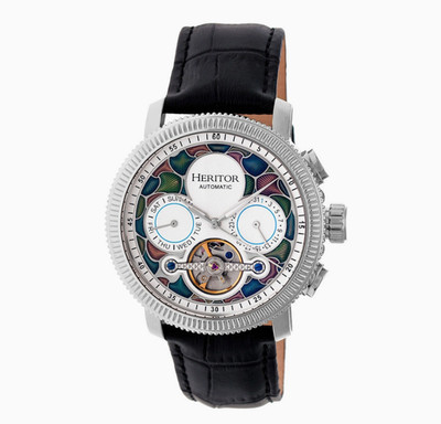 NEW Heritor Automatic Aura Semi-Skeleton Leather-Band Watch | Silver/White