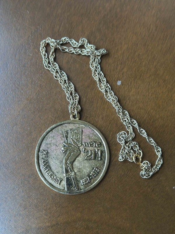 Sands Las Vegas 21st Anniversary 1950-1973 We're 21 Token Necklace