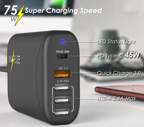 5-Port Chargement Station 75W Charge Rapide 3.0 USB Type C pour Sonim XP5s XP8 - Photo 2 sur 7