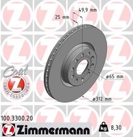 2X Bremsscheibe Vorne Zimmermann 100.3300.20 FüR VW