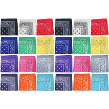 24 Pack Cotton Bandanas Paisley Design Bulk Set for Events, Crafts, Teams