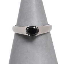 Pre-Owned 9ct White Gold Black Diamond Solitaire Ring Size N