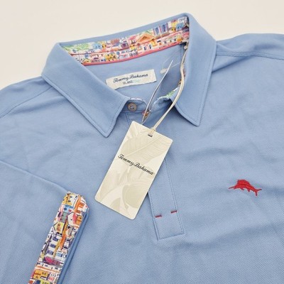 Tommy Bahama Mens XL Amalfi Five O'Clock Polo Shirt Sky Blue Island Zone NWT