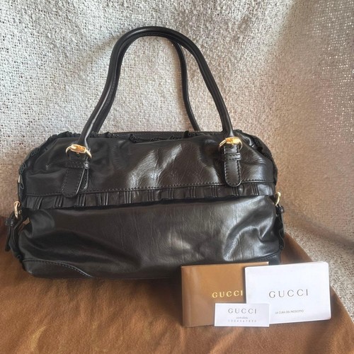 Gucci Mini Boston Handbag Black Gold Hardware Used