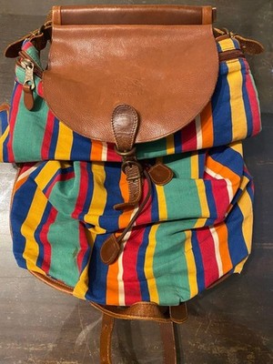 IL BISONTE Stripe Backpack Shoulder Bag Multicolor Leather Canvas France