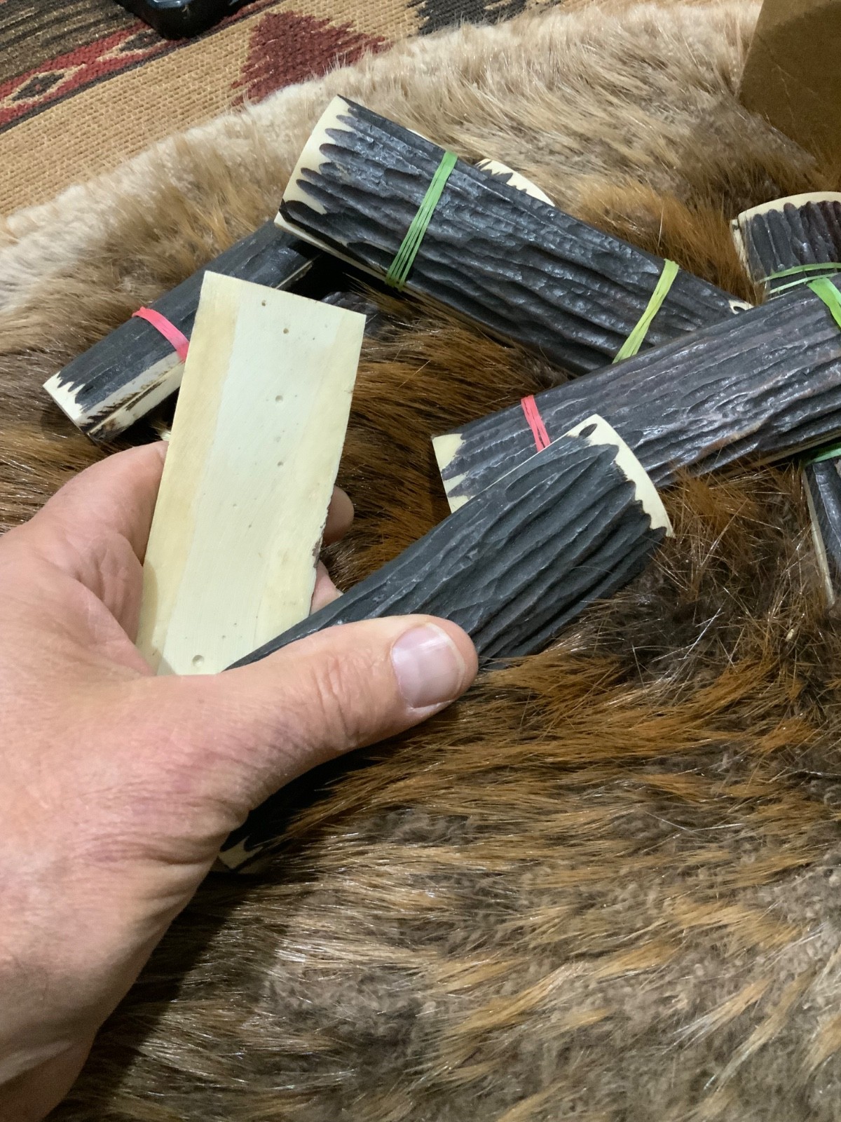 Stag jigged Camel Bone Knife Scales, Amber, knife Making, 2/Set 5” X 1.5” X 3/8”