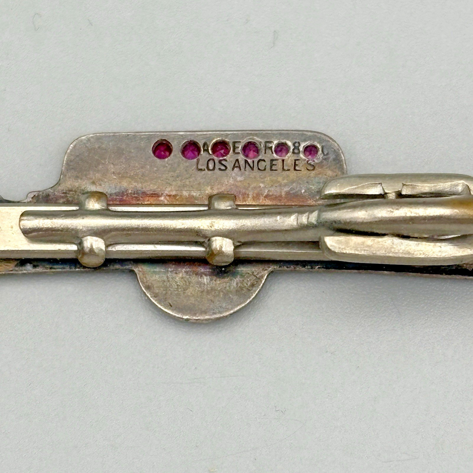 Sterling Silver Pacific Electric Rail Lines Safety Award Tie Clip Enamel Rubies