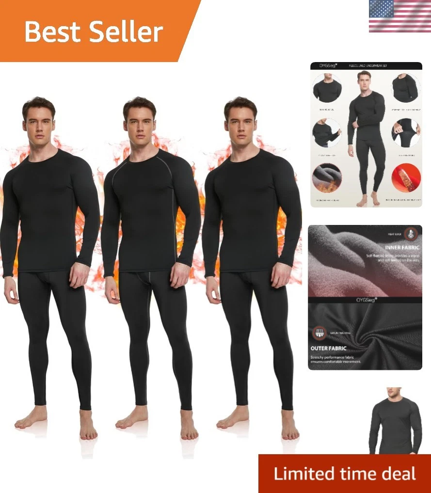 3 or 2 Set Men's Thermal Underwear Long Johns with Fleece Lined, Thermals for...