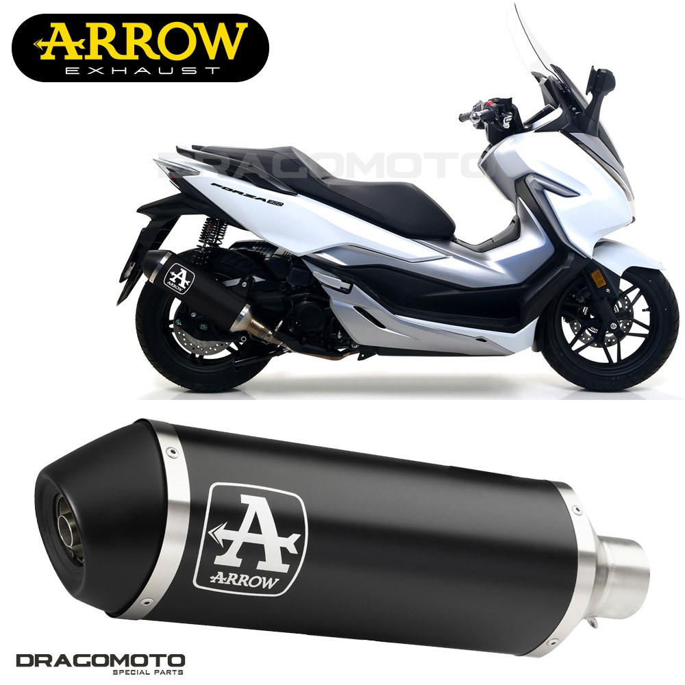 Silencieux ARROW Urban Forza 300 aluminium noir : gain de poids et sonorité sportive