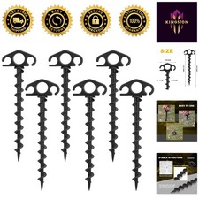 Lightweight 9.4 Inch Spiral Ground Stakes - Heavy Duty Black Anchors for Camping
