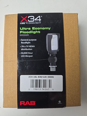 RAB X34-16L-830/ 120, 3000k  Bronze LED Flood Light Outdoor Garden Exterior NIB