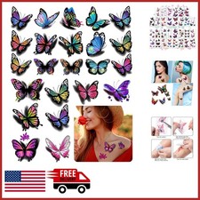 Easy Apply Temporary Tattoos - 126Pcs Colorful Butterfly and Flower Designs