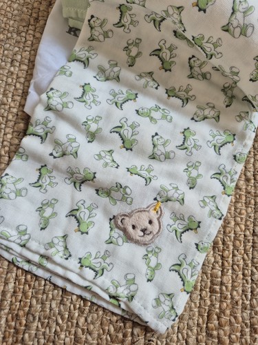 NEU 2er Set Steiff Spucktücher Mullwindel Drache Grün Weiß 70x70 Cm NP 35€ - Picture 2 of 5