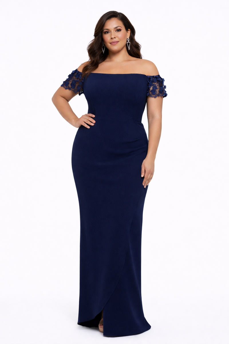 size 18w formal dresses Alex Evenings Plus Victoria Empire Waist Gown Navy / 24W main image 0