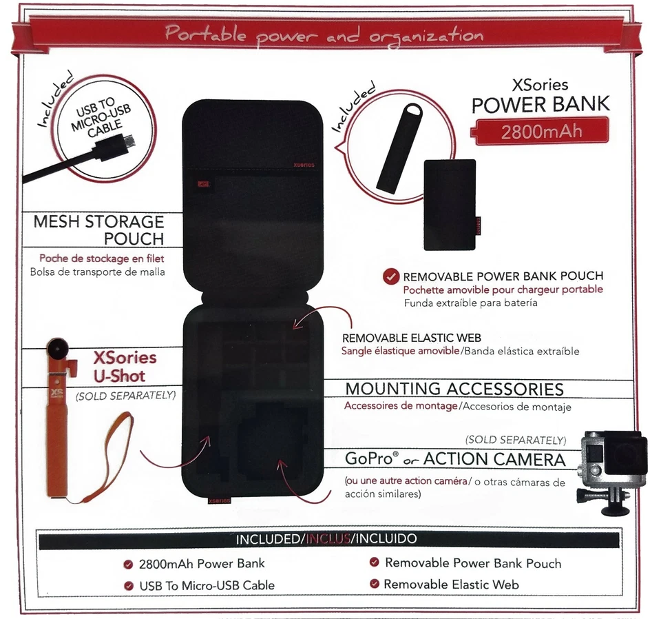 NEW GoPro Cameras Soft Compact Hard Red Case includes 2800mAh Power Bank Charger - Image 2 of 4