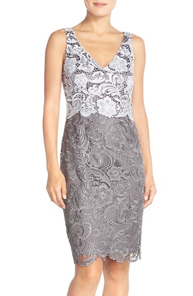 adrianna papell floral lace sheath dress Plus Size Three Quarter Sleeve Baroque Lace Print Stretch Sheath Dress In Ivory Multi, Ivory Multi / Plus Size / 20
