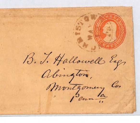 USA Classic Stationery Cover 3c Env RED-BROWN *NORRISTOWN* CDS Abington PA XU165 - Image 2 of 4