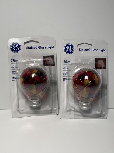 new GE Stained Glass 25W Light Bulb General Electric decorative Lot Of 2