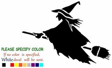 Witch on Flying Broom Vinyl Decal Sticker Car Window Bumper Wall Laptop 7"