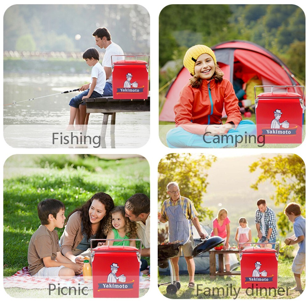 Yakimoto 14 Quart Insulated Lunch Box Cooler,Portable Ice Chest Red Metal