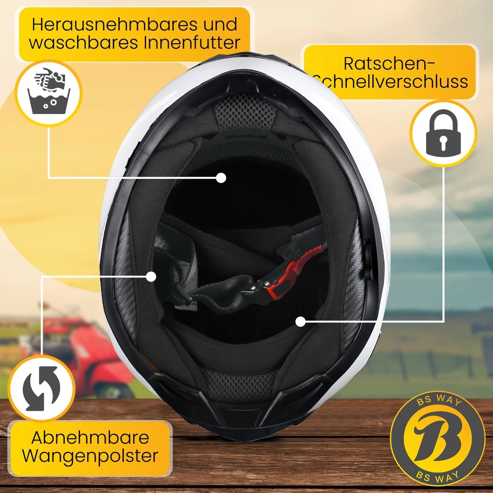 Integralhelm Motorradhelm Fullface Helm ECE22.06 Doppelvisier Erwachsene Weiß - Bild 3 von 4