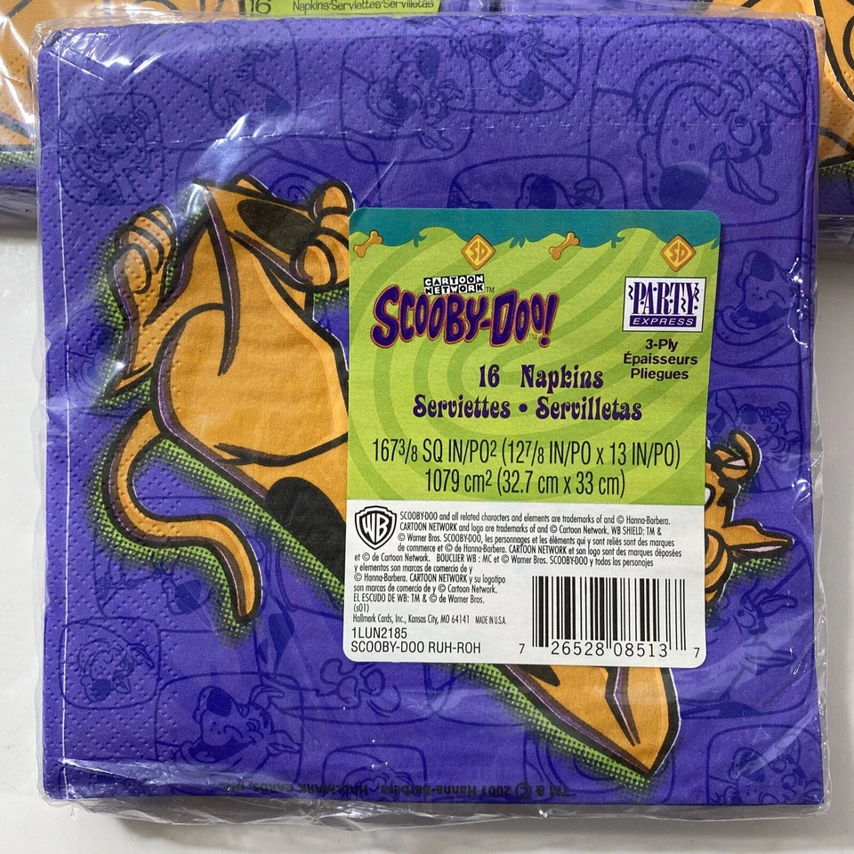 LOTE DE 3 servilletas de fiesta Scooby-Doo 16 unidades - nuevas en paquete - por sello - EE. UU. Foto 3 de 4