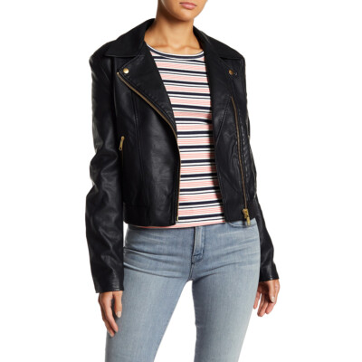 Veste Moto Simili Cuir Free People Avec Capuche - Taille 4 Noir - Occasion Parfait état - Végan