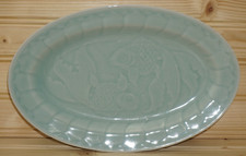 Celadon Goldfish China Oval Serving Platter, 10 1/8"   G75 
