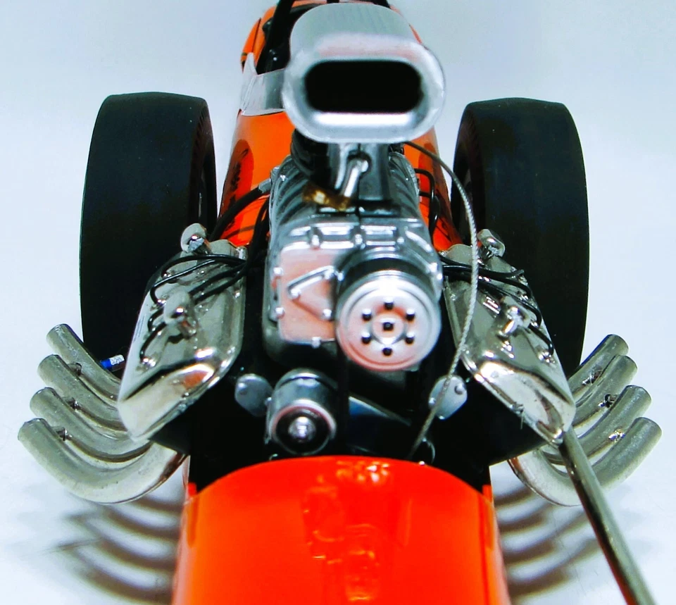 Dragster Race Car w/55Chevy57 Corvette Engine Hot Rod1:18Model Drag Carousel ORG - Image 4 of 4