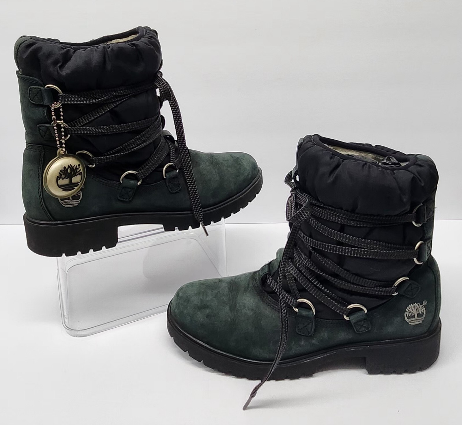 TIMBERLAND Womens Size M Green Leather Sherpa Lined Insulated