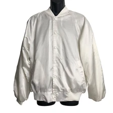 Vintage Hartwell Satin Bomber Jacket Large 42-44 White Snap Front Lions Softball